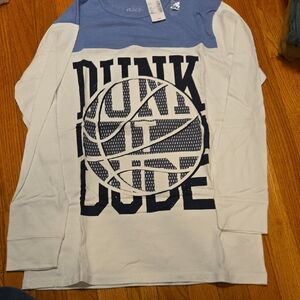NWT Childrens Place Blue and White Basketball Long Sleeve Tee
